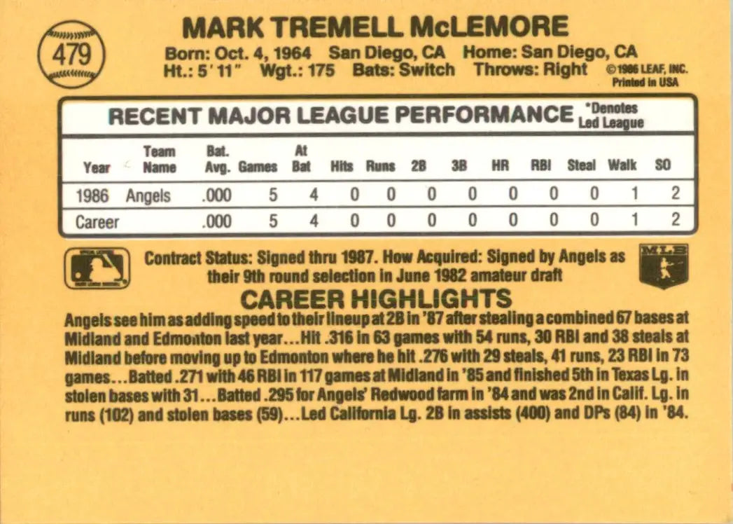 1987 Donruss Mark McLemore California Angels #479