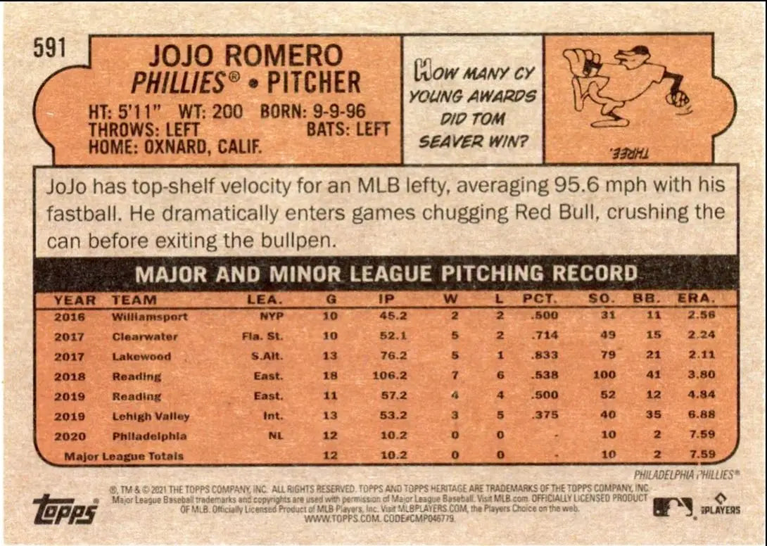 2021 Topps Heritage High Number Jojo Romero Rookie Philadelphia Phillies #591