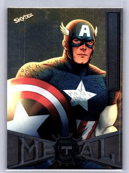 Captain America trading card from Skybox Marvel Universe Metal Spider-Man series