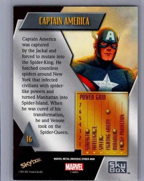 Captain America trading card from Skybox Marvel Universe Metal Spider-Man set