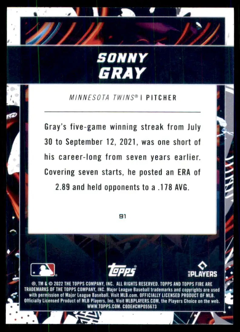 2022 Topps Fire Sonny Gray Minnesota Twins #91