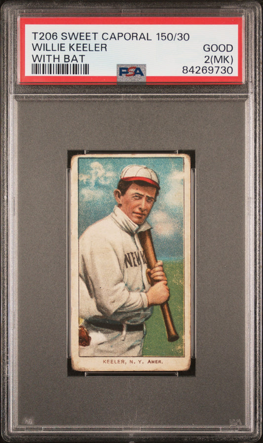 Willie Keeler T206 Sweet Caporal baseball card with bat in white uniform PSA 2 Good MK