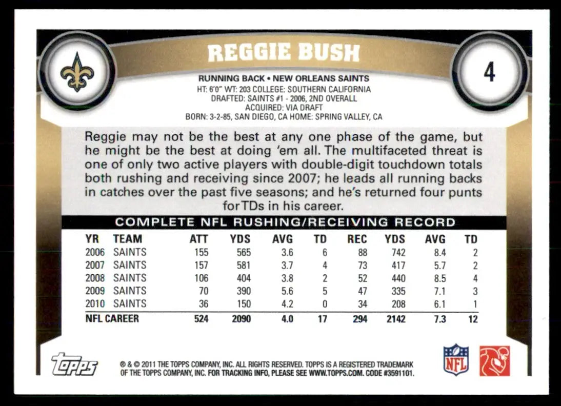 2011 Topps Reggie Bush New Orleans Saints #4