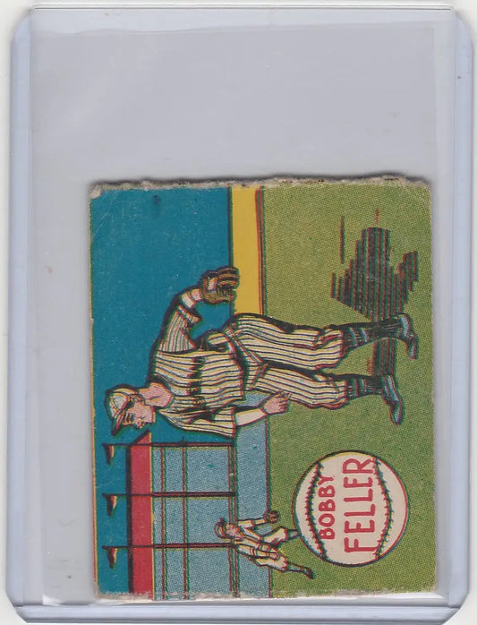 Vintage baseball card of Bob Feller sliding into base for Cleveland Indians