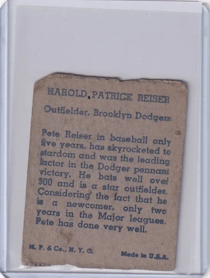 Vintage 1943 baseball card of Pete Reiser from the Brooklyn Dodgers collectors item