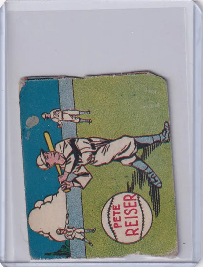 Vintage baseball card of Pete Reiser sliding into base for the Brooklyn Dodgers