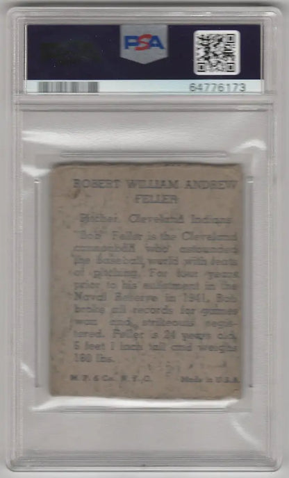 Handwritten note encased in graded card holder for Bob Feller Cleveland Indians PSA Authentic