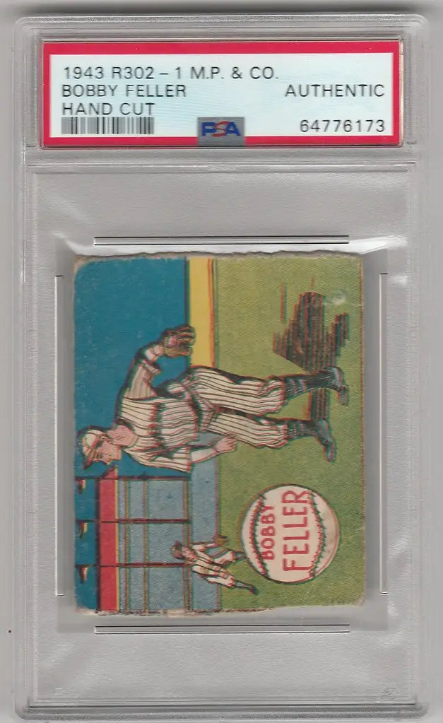 Graded baseball card of Bob Feller Cleveland Indians, featuring vintage player illustration