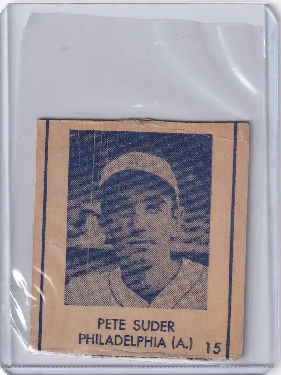 Vintage 1948 R346 Blue Tint #15 Pete Suder baseball card from the Philadelphia Athletics