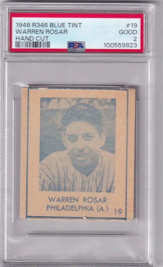 PSA-graded 1948 R346 Blue Tint baseball card of Warren Rosar, Philadelphia Athletics player