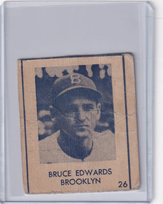 Vintage R346 Blue Tint baseball card of Bruce Edwards from Brooklyn Dodgers