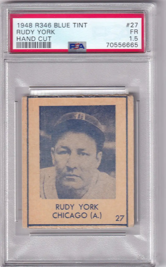 PSA-graded 1948 R346 Blue Tint Rudy York card of Chicago White Sox in protective case