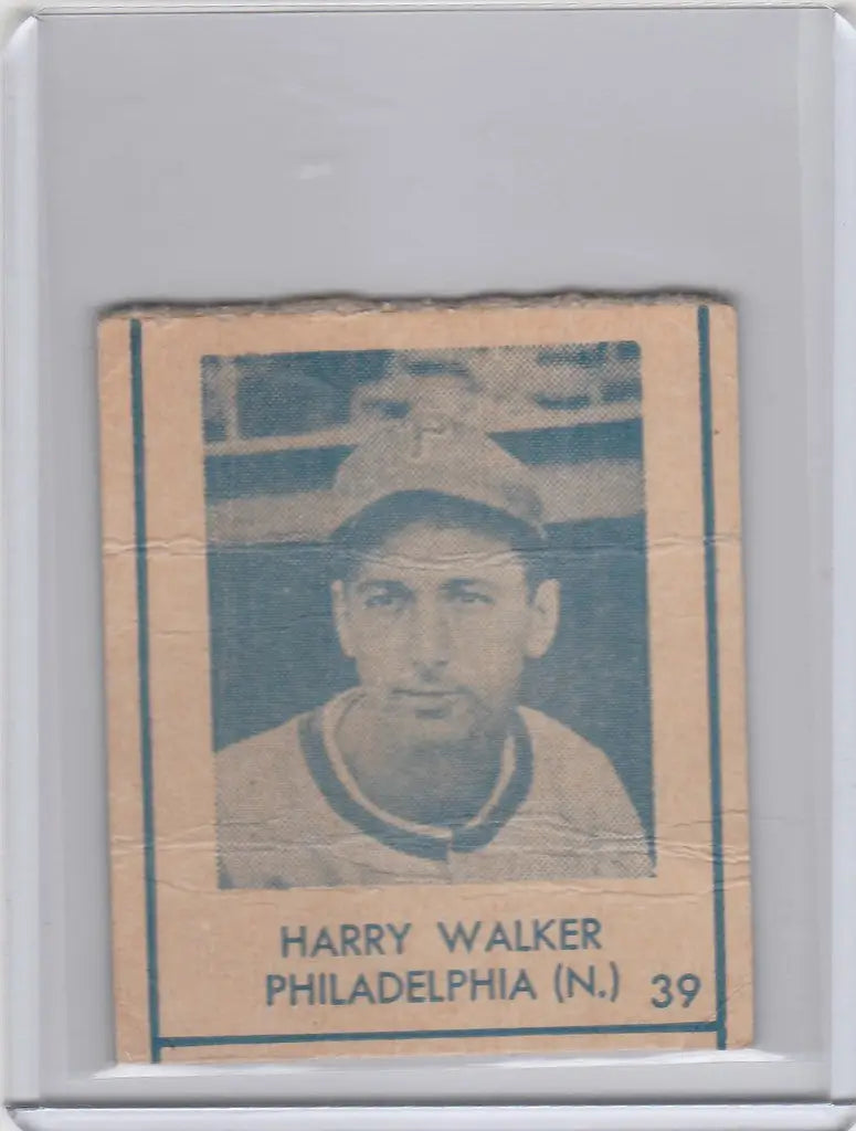 Vintage 1939 R346 Blue Tint baseball card of Harry Walker Philadelphia Phillies player