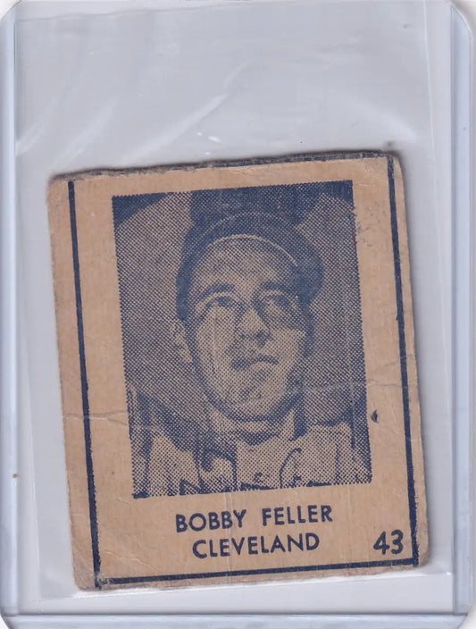 Vintage R346 Blue Tint card of Bob Feller, Cleveland Indians player with glasses, number 43