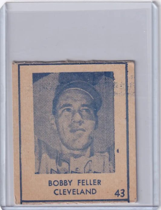 Vintage 1948 R346 Blue Tint #43 Bob Feller Cleveland Indians baseball card in case