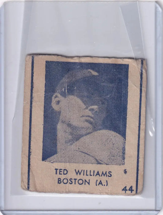 Vintage 1948 R346 Blue Tint #44 Ted Williams Boston Red Sox baseball card in sleeve