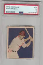 Graded vintage 1949 Bowman Stan Musial St. Louis Cardinals PSA 1 baseball card