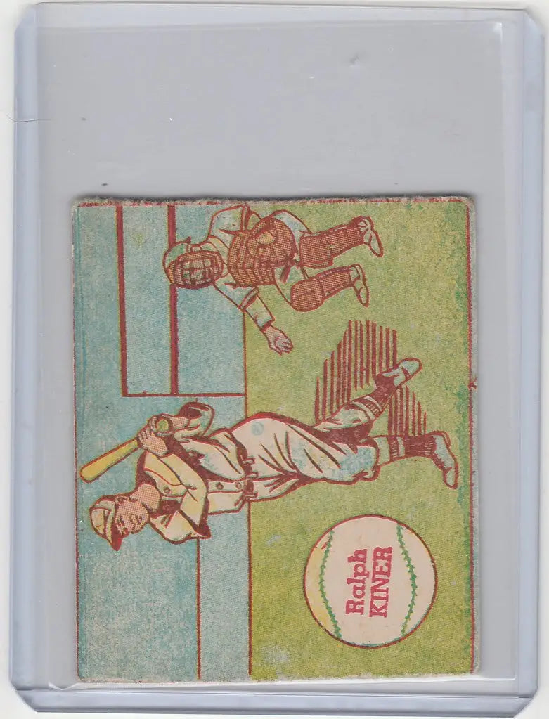 Vintage trading card of Ralph Kiner, Pittsburgh Pirates, with cartoon-style baseball action