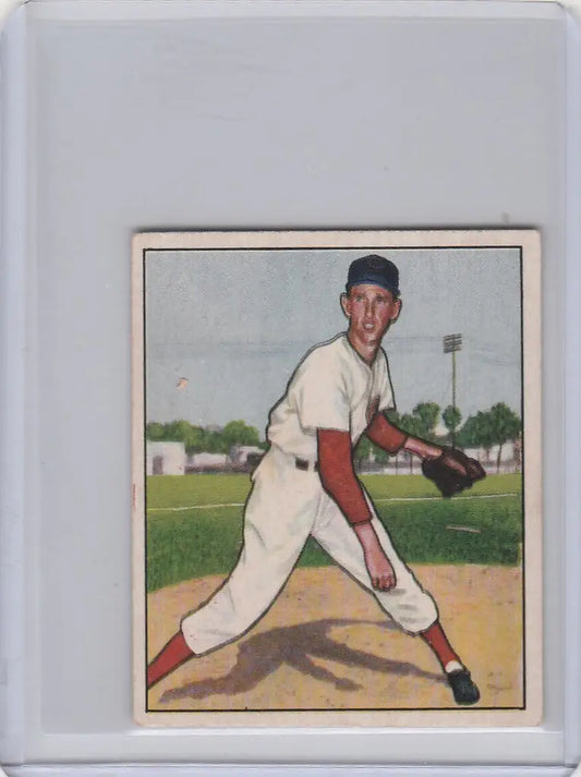 Vintage Ewell Blackwell Cincinnati Reds baseball card showing pitcher in mid-throw action