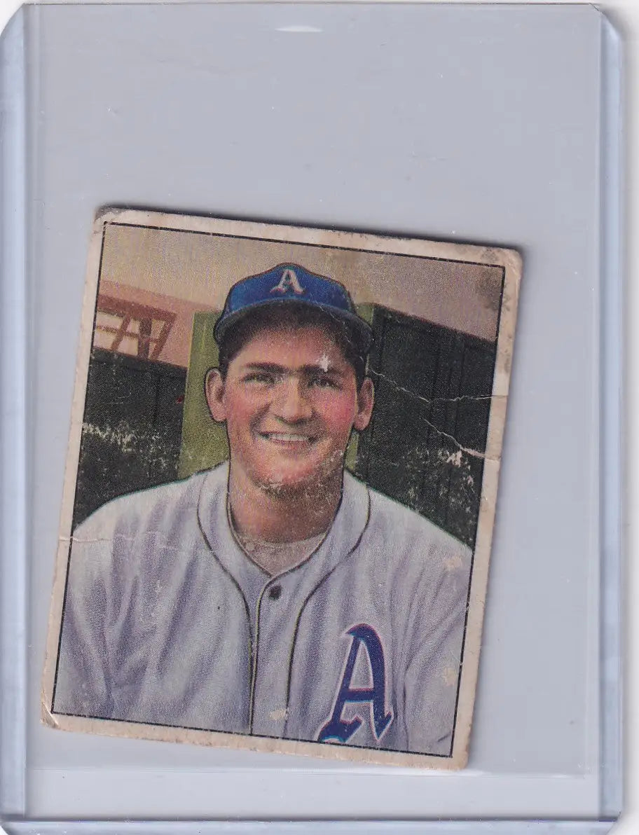 Vintage Bowman Baseball card of Alex Kellner, Philadelphia Athletics player in uniform