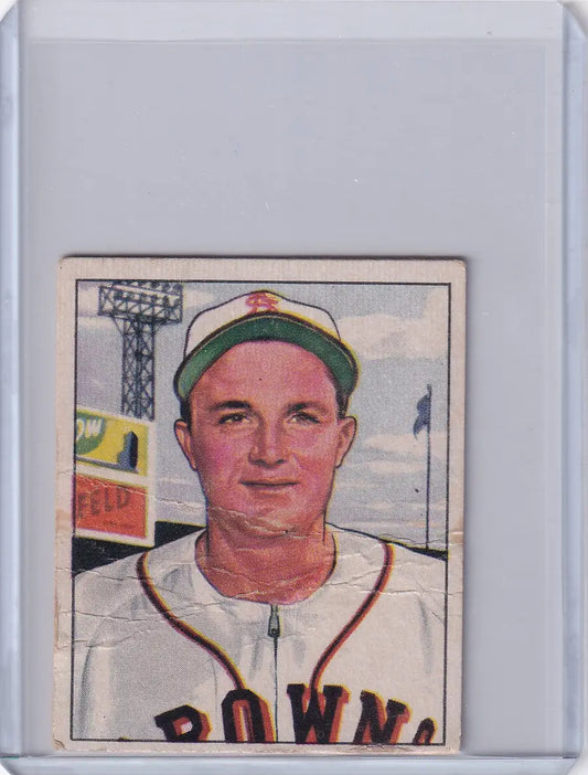 Vintage Bowman Baseball card of Owen Friend in St. Louis Browns uniform with green cap