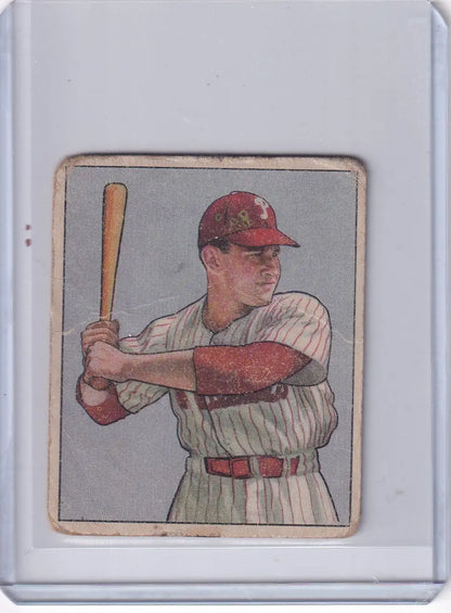 Vintage Bowman Baseball card of Del Ennis in Phillies pinstripes with bat