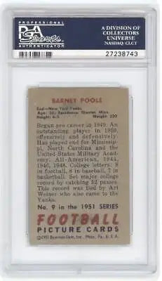 1951 Bowman Barney Poole #9 Football card featuring Barney Poole in PSA 4 condition