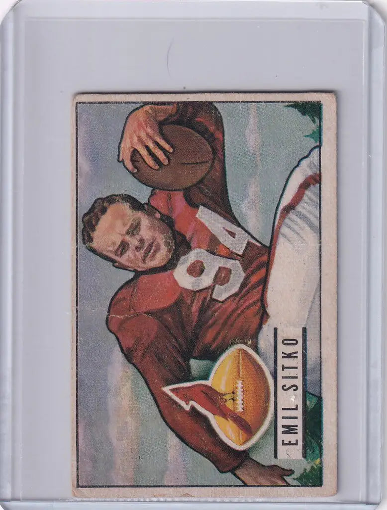 Vintage Emil Sitko Bowman Football card featuring Chicago Cardinals player in red jersey