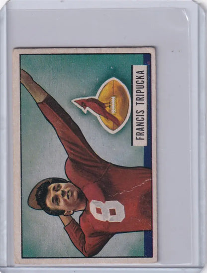 Vintage Bowman Football card of Frank Tripucka in red jersey for Chicago Cardinals