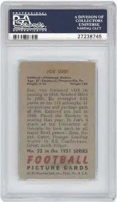 Graded 1951 Bowman Joe Geri #22 Football card in PSA 4 condition for collectors