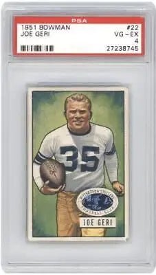 Graded vintage football card of 1951 Bowman Joe Geri #22 in PSA 4 condition