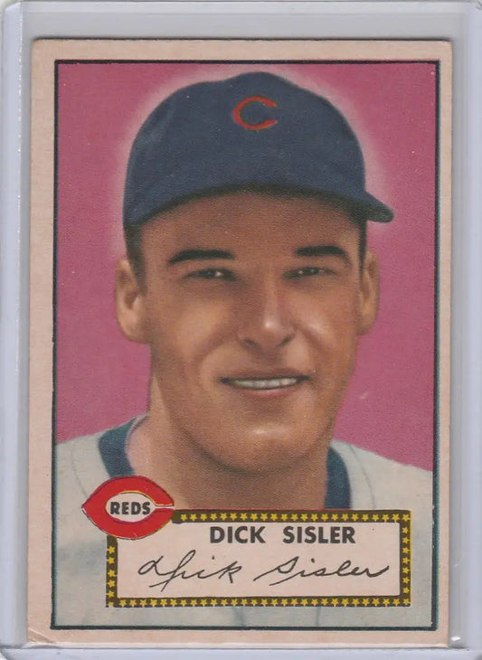 Baseball card of Dick Sisler smiling in a dark cap for the Cincinnati Reds EX condition