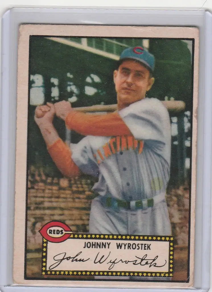 Vintage Baseball Card of Johnny Wyrostek in Cincinnati Reds Uniform, VGEX Condition