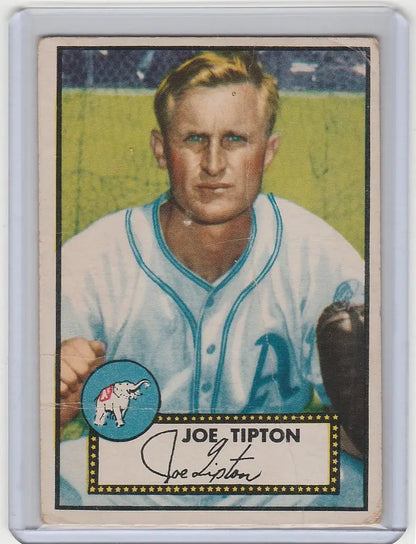 Vintage 1952 Topps #134 Joe Tipton Philadelphia Athletics baseball card with teal trim