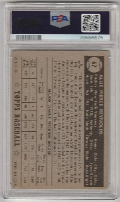 Graded 1952 Topps Allie Reynolds Black Back New York Yankees PSA 2 in plastic holder