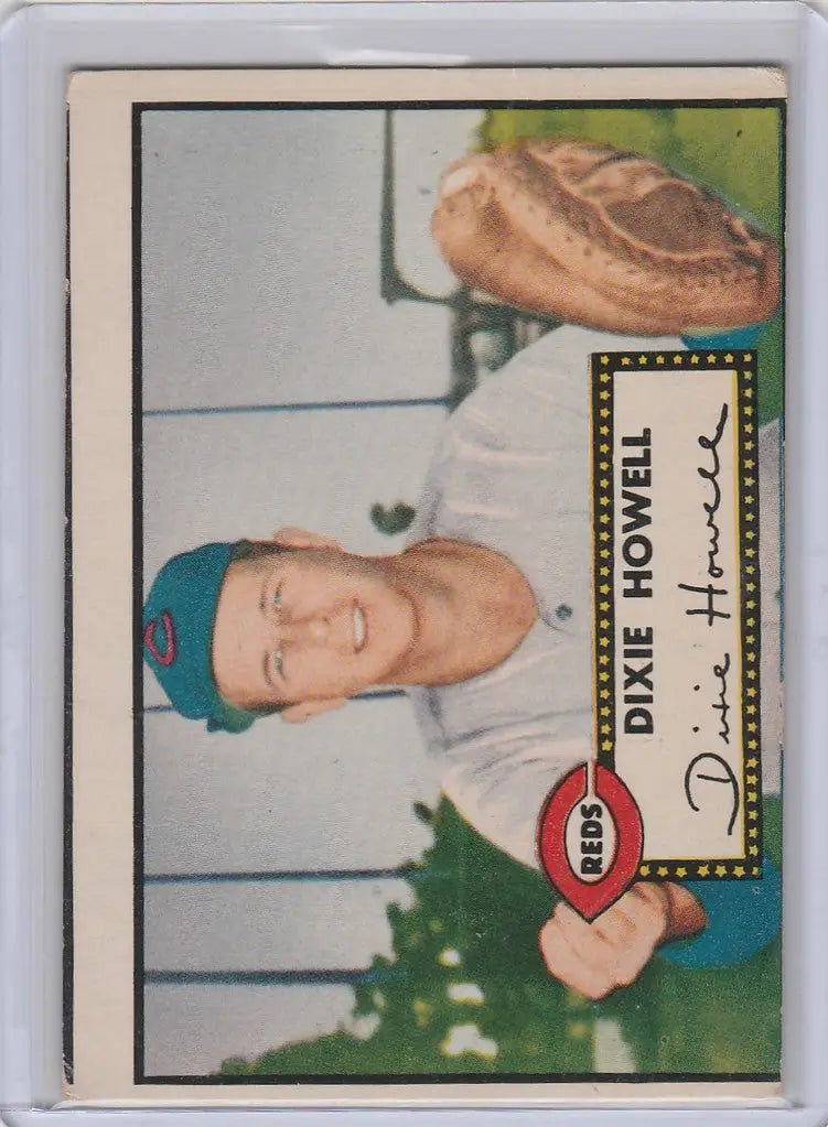 Baseball card of Dixie Howell in white uniform, blue cap from 1952 Topps Baseball