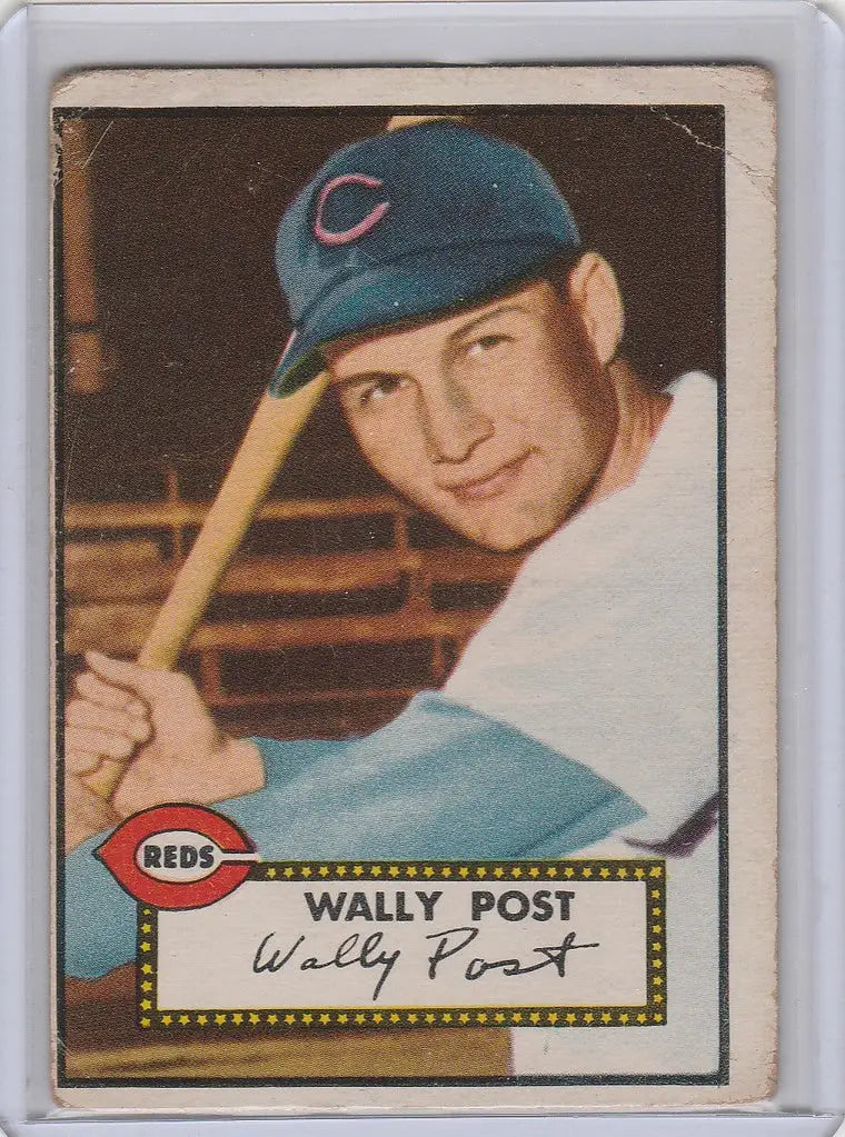 Vintage Topps Baseball card of Wally Post from the Cincinnati Reds, 1952 series