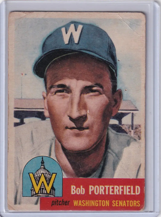 Vintage 1953 Topps Baseball card of Bob Porterfield, Washington Senators pitcher