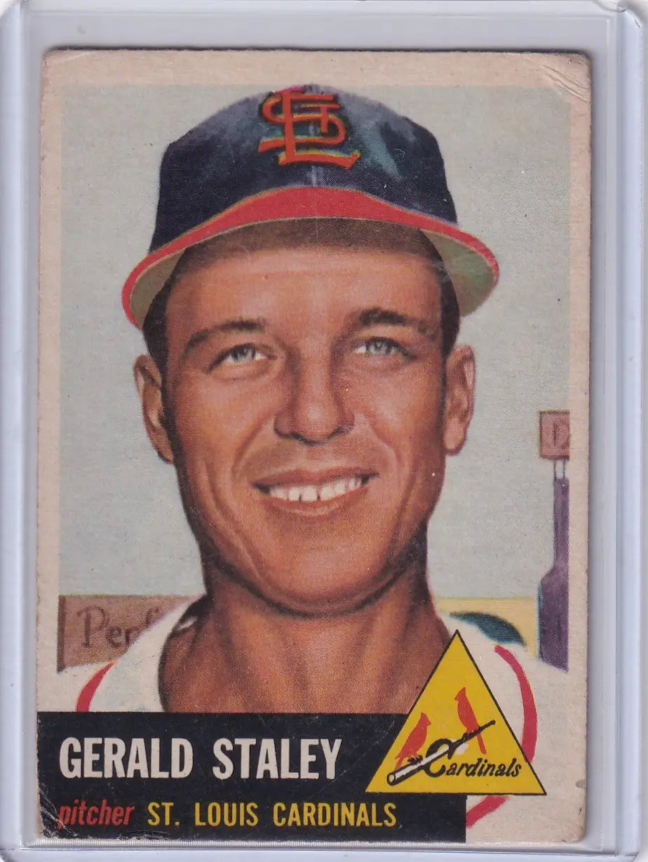 Vintage 1953 Topps Baseball card of Jerry Staley from the St. Louis Cardinals