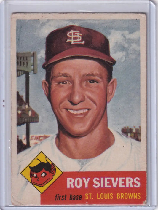 Vintage 1953 Topps Baseball card of Roy Sievers from the St. Louis Browns