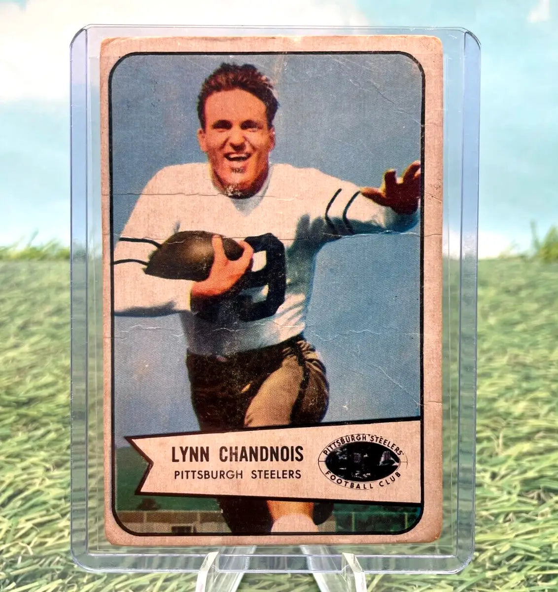 Vintage 1954 Bowman Lynn Chandnois football card featuring Pittsburgh Steelers star