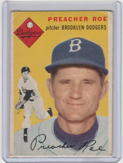 Vintage 1954 Topps Preacher Roe Brooklyn Dodgers card in VGEX condition