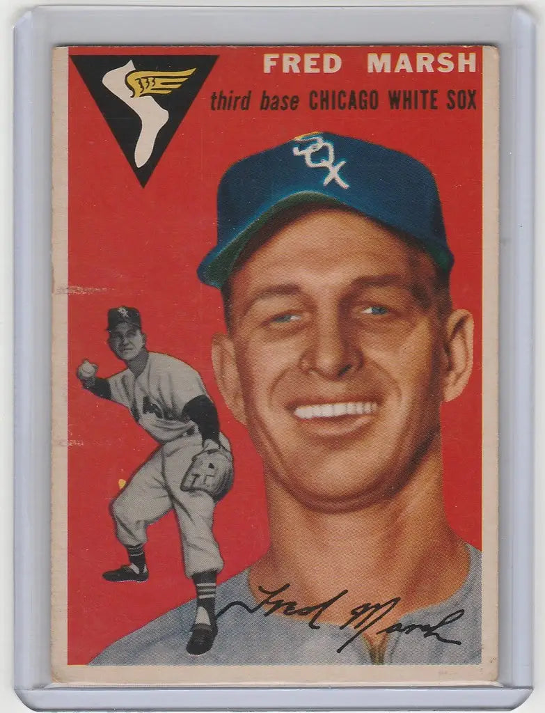 Vintage 1954 Topps #218 Fred Marsh Chicago White Sox baseball card in EX condition