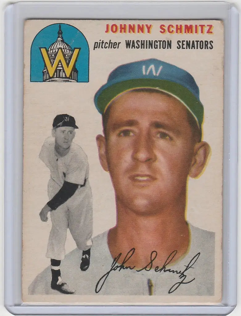 Baseball card of Johnny Schmitz Washington Senators from 1954 Topps #33 EX condition