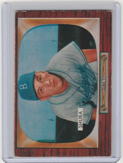 Baseball card of George Shuba Brooklyn Dodgers in light blue cap and jersey