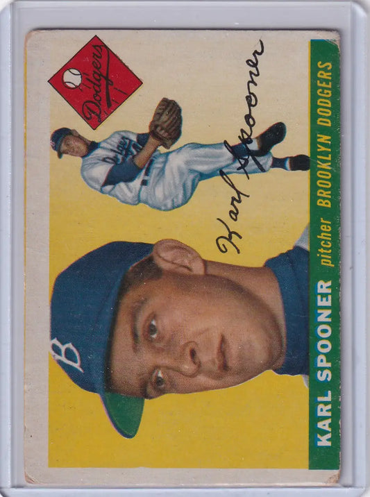 Vintage 1955 Topps #90 Karl Spooner Brooklyn Dodgers baseball card collectible