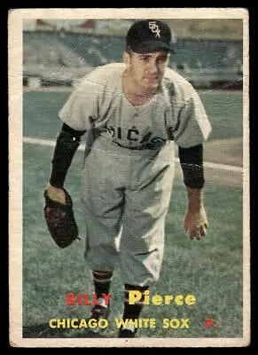 Vintage 1957 Topps #160 Billy Pierce baseball card featuring Chicago White Sox star