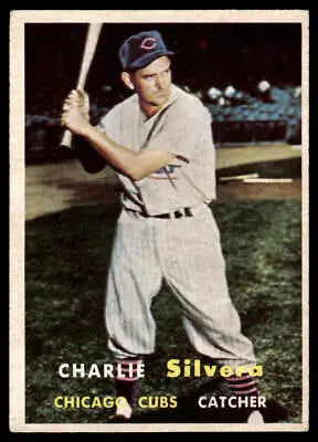 Vintage 1957 Topps #255 Charlie Silvera baseball card showcasing a classic design