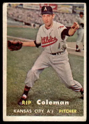 Vintage baseball card of Rip Coleman from the 1957 Topps Kansas City Athletics set