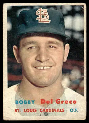 Vintage baseball card of 1957 Topps #94 Bobby Del Greco featuring classic sports memorabilia